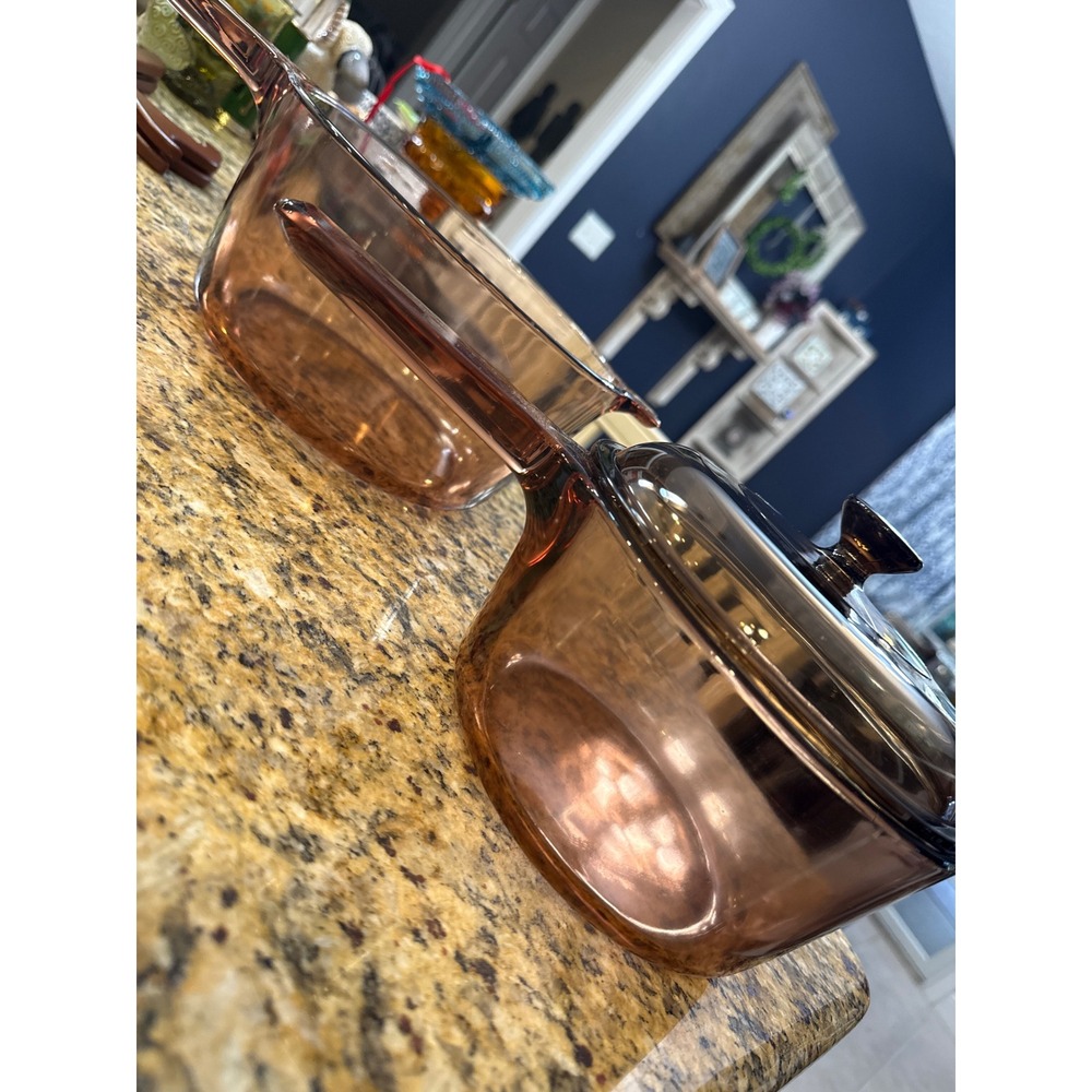 Visions by Corning Amber Glass Saucepan Set with Lid 1.5L and 2.5L France